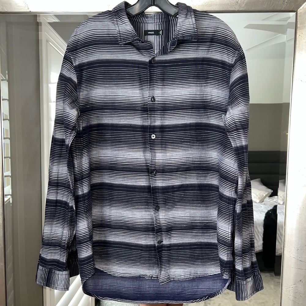 Men’s Vince Striped Melrose Linen & Cotton Blend Sportshirt L